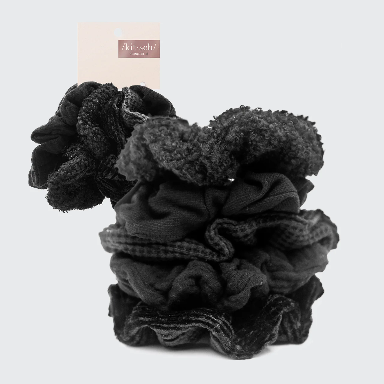 Assorted Textured Scrunchies in Black