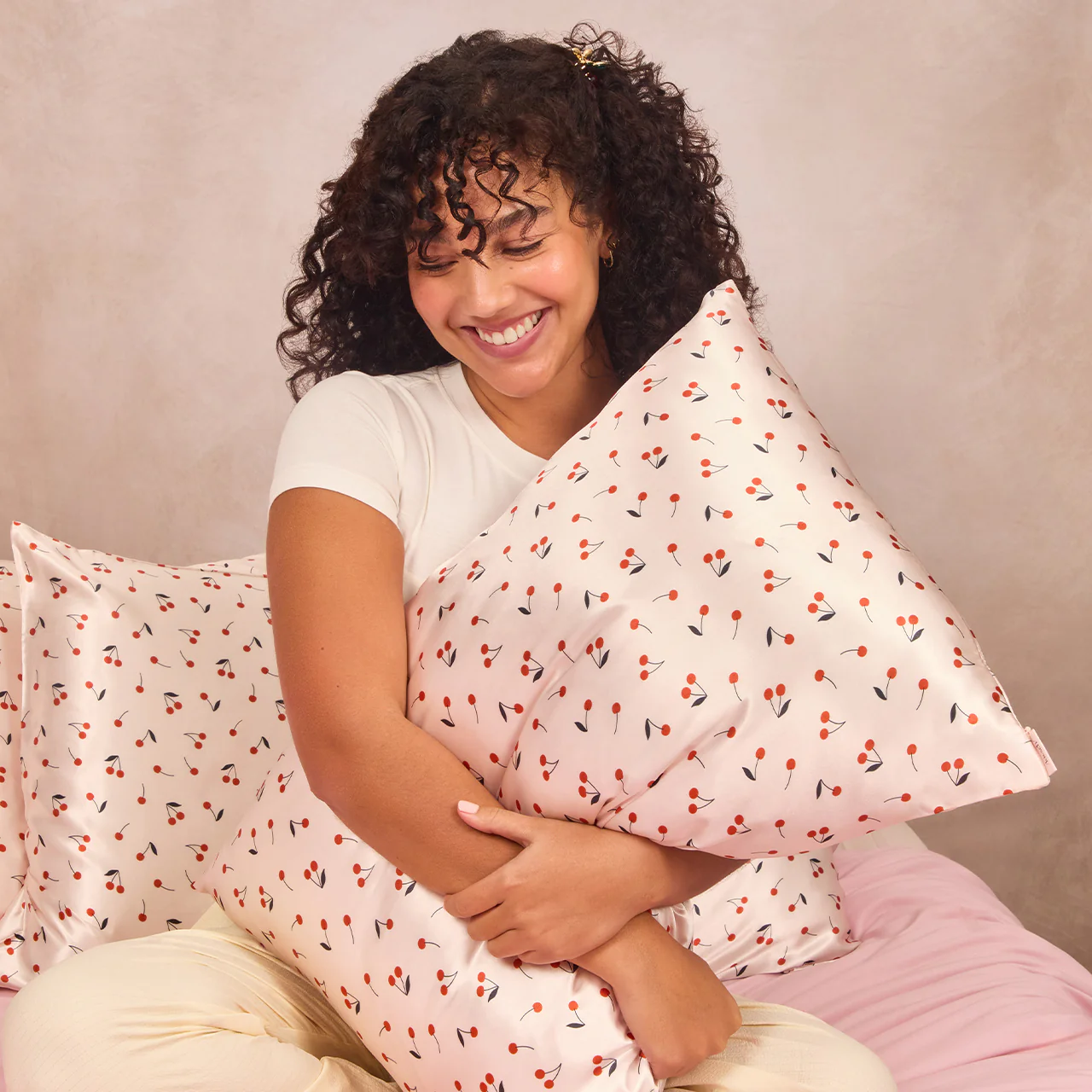 Satin Pillowcase in Cherry Print - Image 3