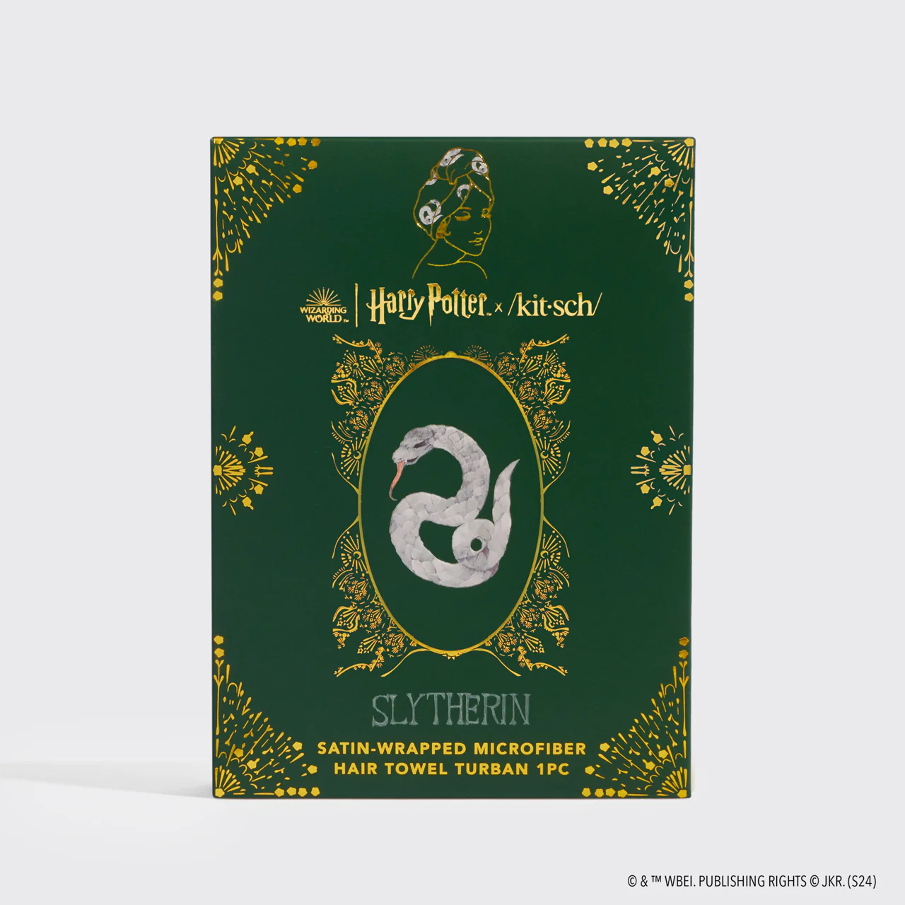 Kitsch x Harry Potter Satin Wrapped Hair Towel in Slytherin - Image 3