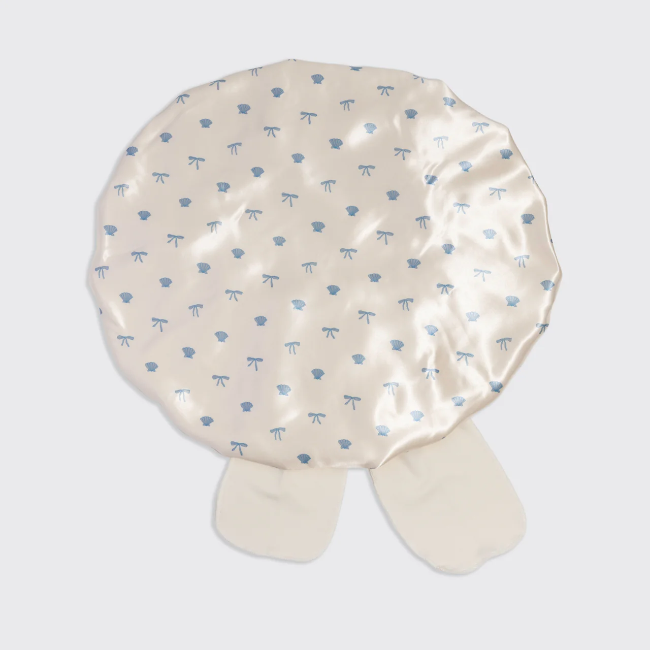 Pearlized Cream & Coastal Blue Print Oversized Satin Bonnet - Image 4