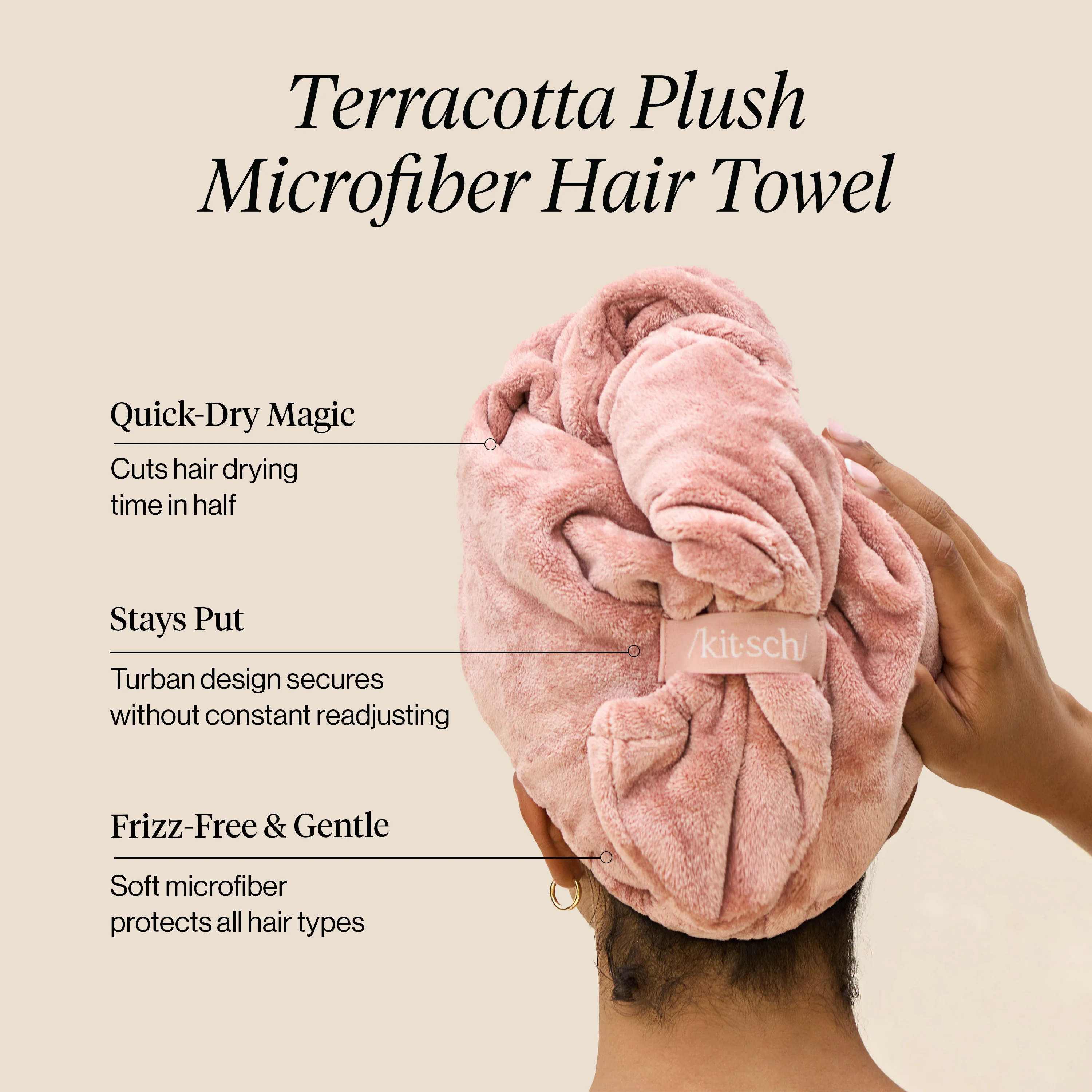 Terracotta Plush Microfiber Hair Towel Turban - Image 2