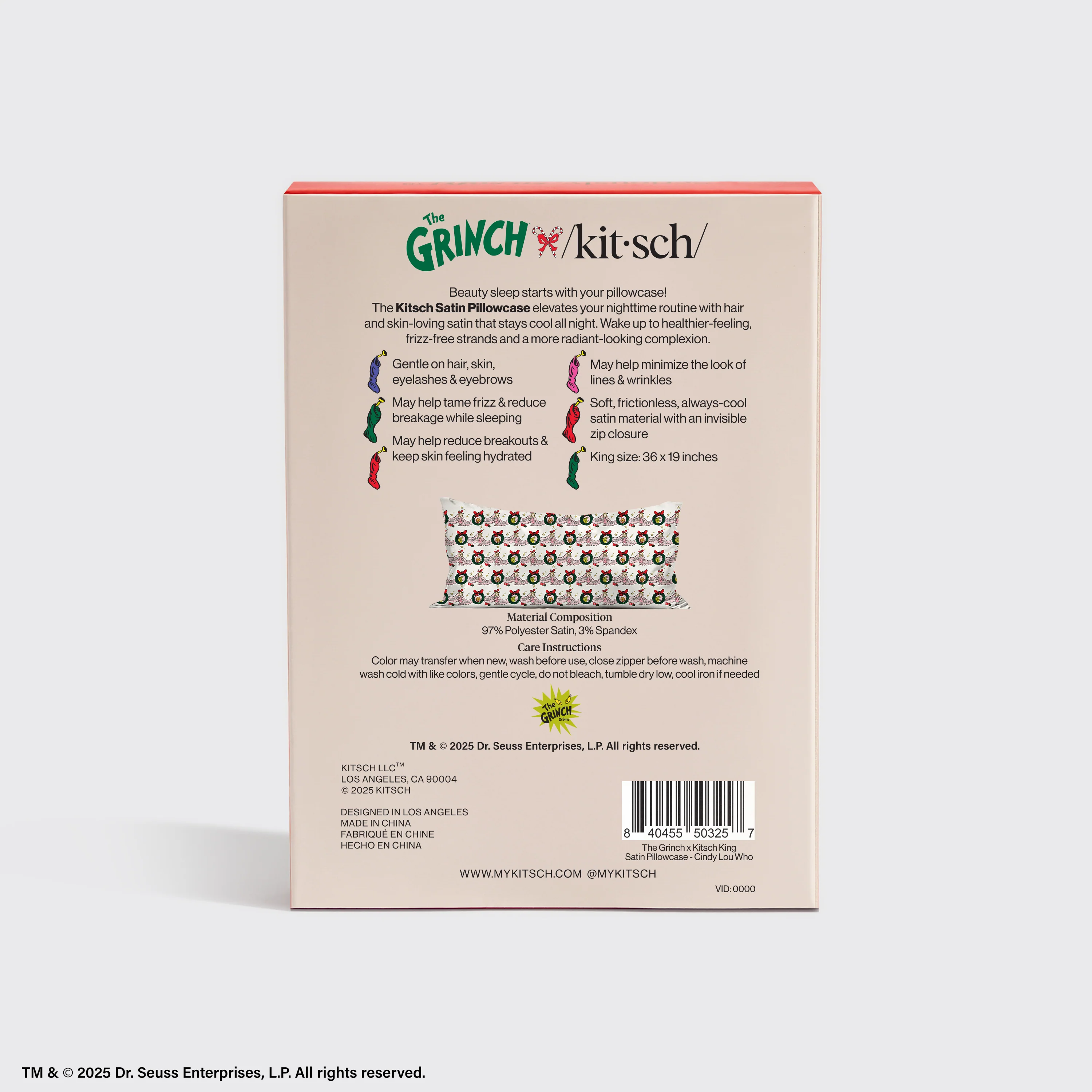 The Grinch x Kitsch Satin Pillowcase in Cindy Lou Who - King - Image 3