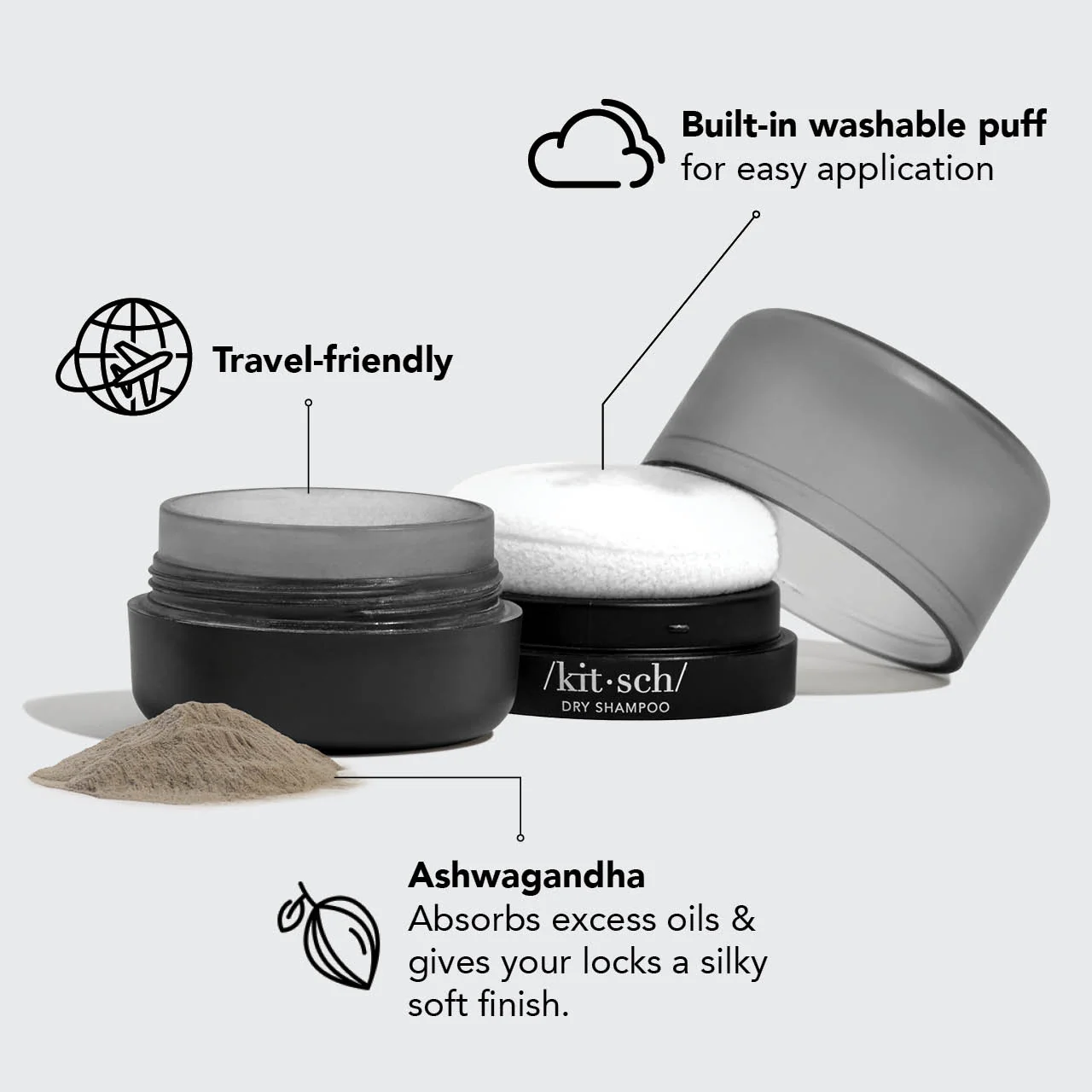 Dark Volumizing Rice Protein Dry Shampoo with Puff - Image 4