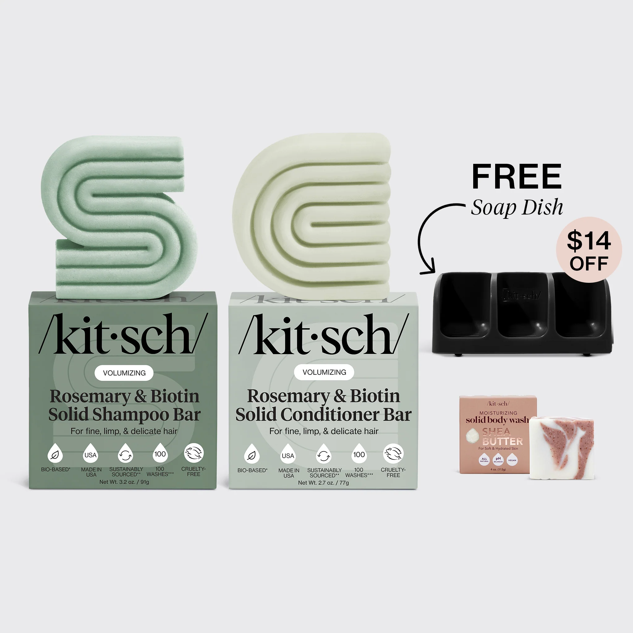 Volumizing Rosemary Black Self Draining Soap Dish Bundle